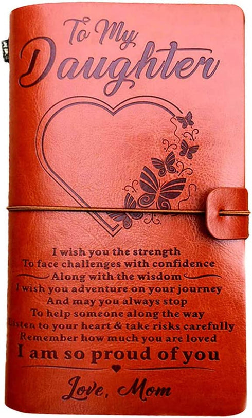 To My Daughter Leather Journal from Mom -I Am so Proud of You-7.88"x4.7"Embossed Vintage Refillable Writing Journal for Christmas,Birthdays (From Mom to Daughter)
