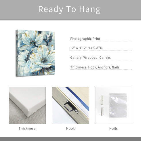 ARTISTIC PATH Flowers Artwork Painting Prints Pictures: Abstract Lily Pad Prints Canvas Wall Art for Bathroom (12" W x 12" H, Multi-Sized)