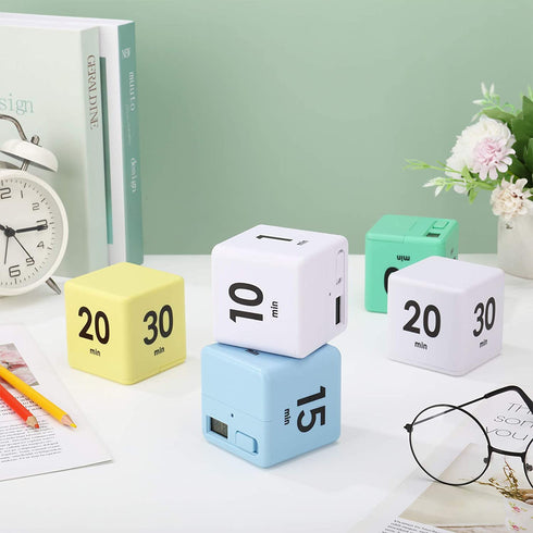 2 Pieces Cube Timers Gravity Sensor Flip Timer Kids Timer Workout Timer and Game Timer for Time Management, Holiday Surprise, 1 3 5 10 Minutes and 15 20 30 60 Minutes (White, Blue)