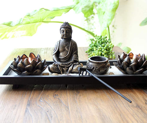 Royal Brands™ Zen Garden with Buddha, Rake, Tea Light Candle and Incense Holder Peace and Tranquility (14.5"x5"x7")