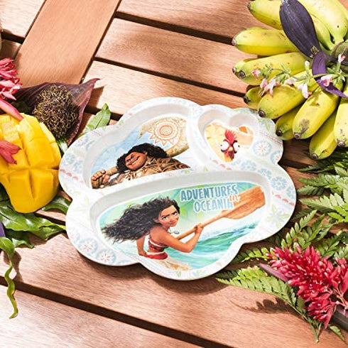 Zak Designs Disney Moana Dinnerware Melamine 3-Section Divided Plate Made of Durable Material and Perfect for Kids, Divided Plate, Moana