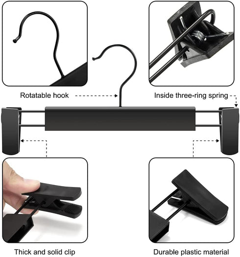 GUANJUNE 20 Pack Clothes Pants Hangers, Space-Saving Skirt Holders with 360 ° Swivel Hooks, Adjustable Clips, Trouser Hangers, Clothes Coat Garment Jeans Hangers