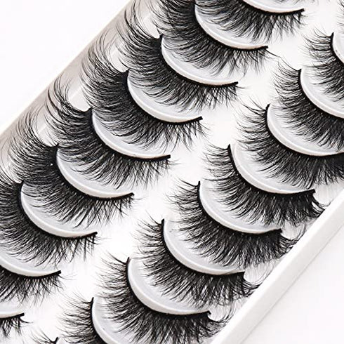 Veleasha False Eyelashes Fluffy Cat Eye Lashes Natural Look 10 Pairs Criss-cross Soft Handmade Faux Mink Lashes Pack (6D50)
