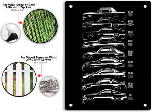Ford Mustang History Metal Sign Aluminum Sign Decor for House Bar Pub Plaque Poster Wall Art Sign 14x11 Inch