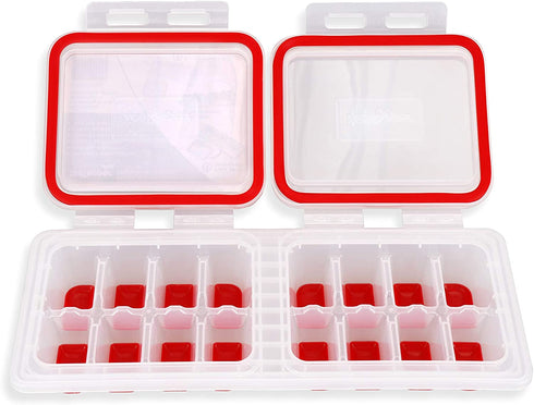 Ice Topper Plus Ice Cube Tray with 2 Attached Lids - Easy Release Ice Cube Molds, 16 Cubes per Tray, Stackable & Dishwasher Safe, 100% Food Grade Silicone, BPA Free & Recyclable