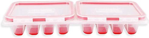 Ice Topper Plus Ice Cube Tray with 2 Attached Lids - Easy Release Ice Cube Molds, 16 Cubes per Tray, Stackable & Dishwasher Safe, 100% Food Grade Silicone, BPA Free & Recyclable