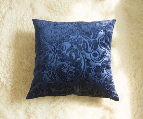 TangDepot Heavy Velvet Embossing Throw Pillow Cover, Classis Floral Anaglyph Velvet Fabric, Decorative Pillow Cover, Indoor/Outdoor Pillows Shell, Cushion Cover - (20" x 20", C01 Navy Blue)