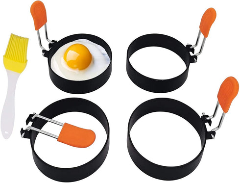 DflowerK Professional Egg Ring 4 Pack Nonstick Egg Maker Molds with Silicone Handle for Egg Frying Shaping Griddle Sandwiches Omelette Pancake Burger (Orange)