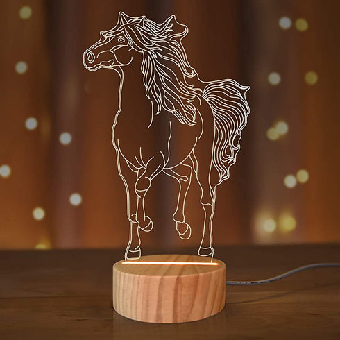 Horse Lamp 3D Illusion Animal Night Light LED Warm White Table Lamps for Kids Girls Room Decor Gifts