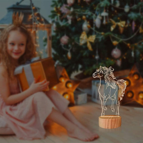 Horse Lamp 3D Illusion Animal Night Light LED Warm White Table Lamps for Kids Girls Room Decor Gifts
