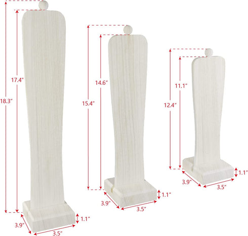Mooca 3Pcs Wooden Freestanding Necklace Display Stand Holder with Multiple Height, 18 1/8" H, 15 1/4" H, 12 3/8" H, White Color