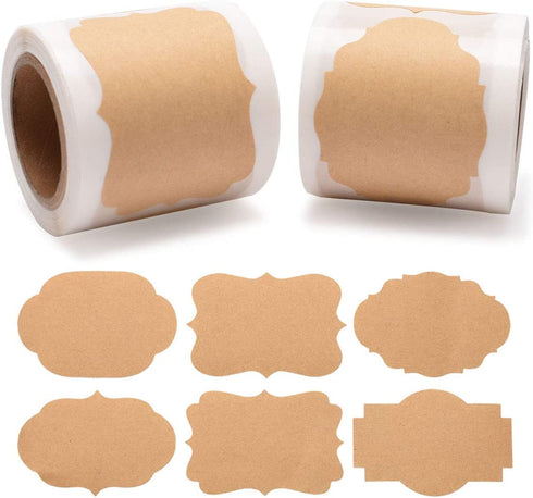 Cualfec Kraft Paper Tag Stickers Blank Labels for Christmas Package, Mason Jars, Bottles, Candle Containers 2" x 3" Large Labels - 100 x 2 Rolls