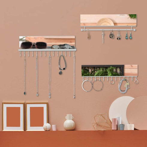 J JACKCUBE DESIGN Wall Mounted Hanging Jewelry Organizer Necklace Holder with 28 Jewelry Hooks for Earrings and Bracelets and Rod- MK610A