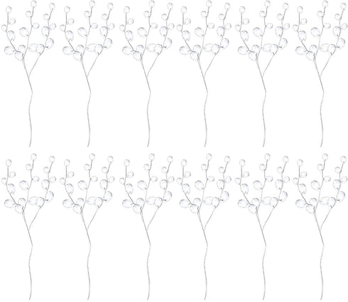 VOSAREA 50 Stems Artificial Bouquets Acrylic Bead Drops Flower Branches Bead Sprays for Wedding DIY Crafts (White, 17cm)