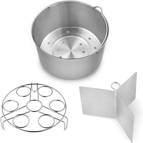 Vookoon Steamer Basket, 304 Stainless Steel Steamer for Instant Pot, Food Steamer with Durable Construction, Removable Dividers and Egg Rack Trivet Included, Fits 6/8 qt Instant Pot Pressure Cooker