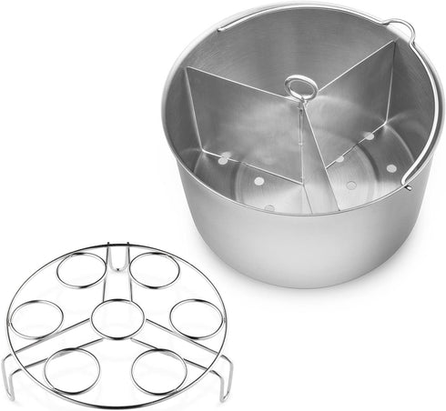 Vookoon Steamer Basket, 304 Stainless Steel Steamer for Instant Pot, Food Steamer with Durable Construction, Removable Dividers and Egg Rack Trivet Included, Fits 6/8 qt Instant Pot Pressure Cooker