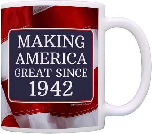 80th Birthday Gifts For All Making American Great Since 1942 Birthday Gift Coffee Mug Tea Cup USA Flag