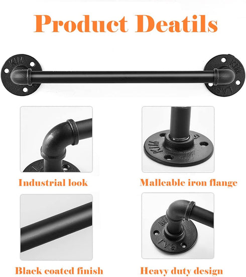 Industrial Pipe Towel Rack Towel Bar 20 Inch, Heavy Duty Wall Mounted Rustic Farmhouse Bath Towel Holder for Bath Bathroom Kitchen Door Handle Handrails