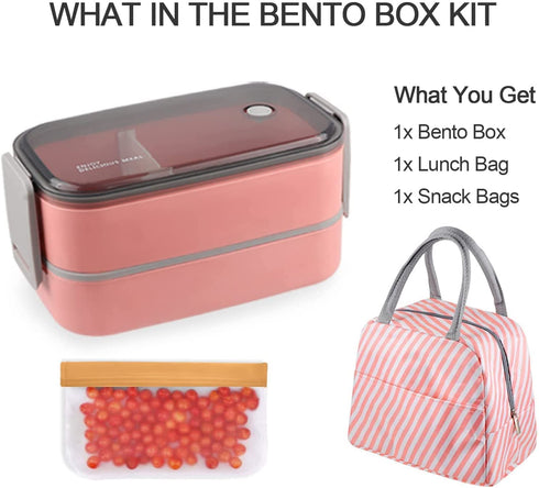 Bento Box For Adults Natraprow BPA-Free Bento Box Lunch Box Leak Proof 3 Compartments Bento Box Kit With Detachable Divider , Lunch Bag, Stackable Lunch Containers Pink Bento Box With Utensils (pink)