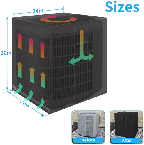 IPHUNGO Square Central Air Conditioner Cover, Durable Waterproof Breathable TPU Coating, Central AC Unit Covers for Outdoor Protection (24''x 24'' x 30'', Black)