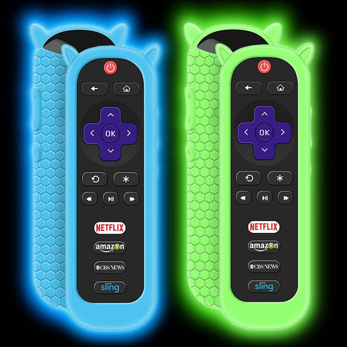 2 Pack Protective Case for TCL Roku TV RC280 Remote, Silicone Cover Shock Proof Remote Controller Skin, Cute Cat Ear Shape Anti Slip Universal Replacement Sleeve Protector-Glow Blue,Glow Green