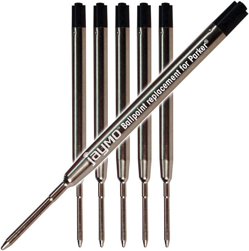 6 - Black Parker Compatible Ballpoint Pen Refills. Smooth Writing German Ink and 1mm Medium Tip. #1782467