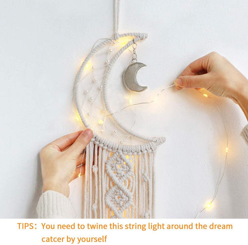 Dremisland Macrame Woven Wall Hanging Moon Dream Catcher- Boho Chic Bohemian Home Decor Wall Art Decor Beautiful Apartment Dorm Room Door Decoration (Moon)