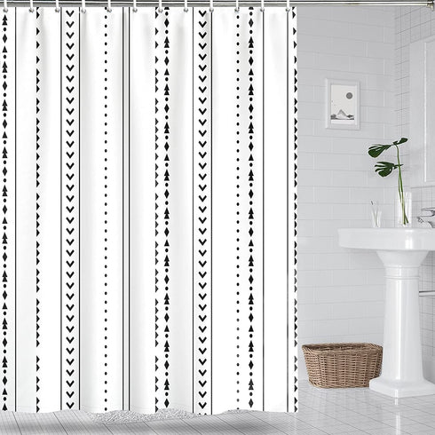 Yuiqear 71x71 Boho Shower Curtain Black and White Fabric Bathroom Curtains Set with Hooks, Chic Triangle Geometric Bath Curtain, Heavy Duty and Waterproof for Modern Hotel Decor
