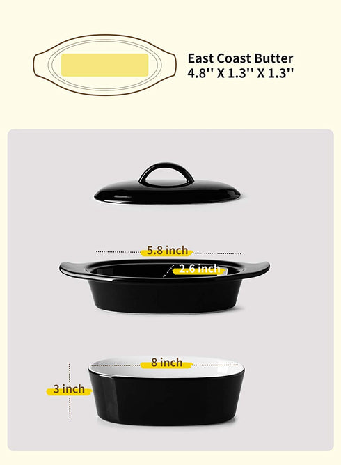 Butter Boat, French Butter Dish with Water, Porcelain - Fresh Soft Butter without Refrigeration, Black - Better Butter & Beyond