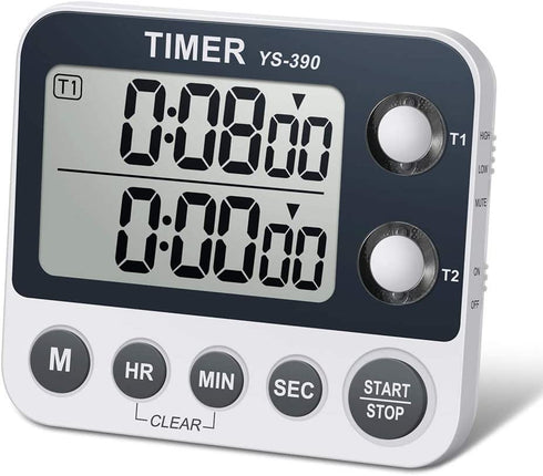 HomeMall Digital Dual Kitchen Timer, Cooking Timer, Dual Count Up ? Down Timer with Magnetic Back, Large Display, Adjustable Volume and Flashing Alarm Light, ON/Off Switch Stopwatch, Battery Included