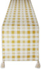Folkulture Gingham Table Runner with Tassels for Home Dining Table, Farmhouse Style D©cor or Kitchen, 100% Cotton Linen Yellow Sand Boho Table Runner, 14 x 108 inch Long