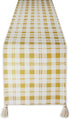 Folkulture Gingham Table Runner with Tassels for Home Dining Table, Farmhouse Style D©cor or Kitchen, 100% Cotton Linen Yellow Sand Boho Table Runner, 14 x 108 inch Long
