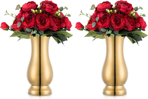 Nuptio 2 Pcs Wedding Centerpieces for Tables, 8.86in Tall Metal Flower Vase Decorations, Gold Centerpiece for Table, Flower Vases for Living Room Dining Room Office Party Reception Decor