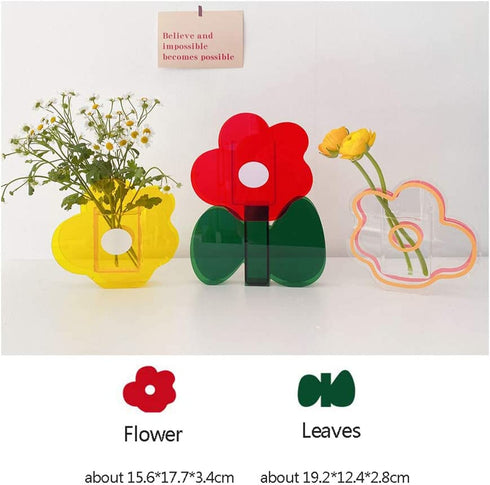 Flushbay Acrylic Flower Vase Ins Style Floral Arrangement Vases Red Flower Floral Vases and Containers for Wedding Centerpieces, Home Decorations, Office Ornaments (Red)