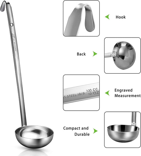 meekoo 3 Pieces Stainless Steel Ladle Soup Handle Ladle with Pouring Rim for Kitchen Cooking Soup Sauce (10 oz)