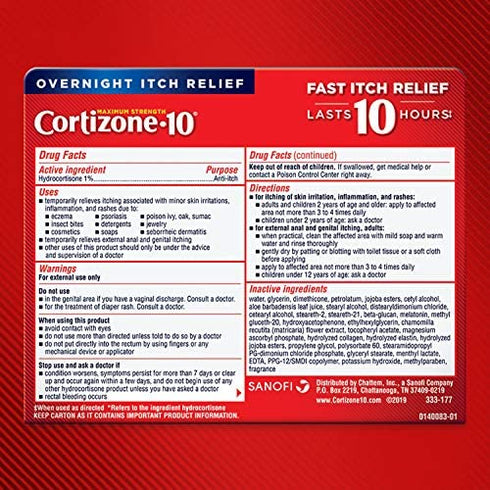 Cortizone 10 Maximum Strength Overnight Itch Relief, Lavender Scent, 1% Hydrocortisone Anti-Itch Creme, 1 Ounce