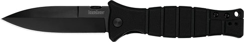 Kershaw XCOM Military-Style Pocketknife; 3.6-inch Black-Oxide Coated Blade and 8Cr13MoV Steel, Spearpoint Blade, Sharpened One Side, and Glass Filled Nylon Handle, Manual Open, Reversible Pocketclip