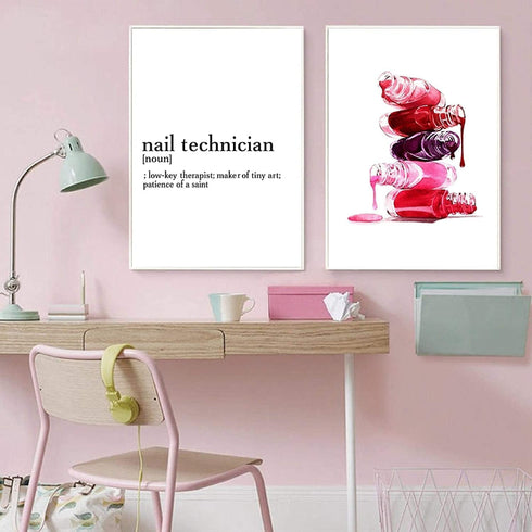 VLOLIFE Nail Polish Canvas Wall Art Makeup Illustration Beauty Vanity Poster Prints Wall Decor Nail Manicurist Gift Fashion Nails Salon Wall Art Posters Prints Unframed, 16x24inchX2 Unframed