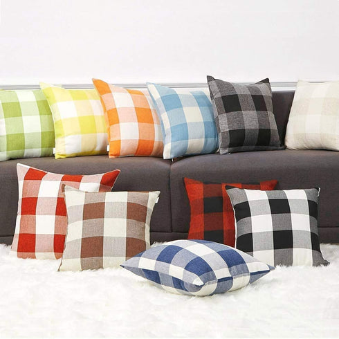 Anickal Set of 2 Orange and White Buffalo Check Plaid Pillow Covers Farmhouse Rustic Decorative Square Throw Pillow Covers Cushion Case 22x22 Inch for Home Sofa Couch Decor