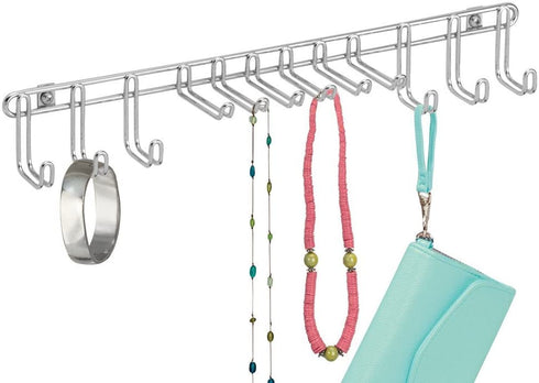 iDesign Classico Wall Mount 12-Hook Closet Organizer Rack - 10.25" x 3.75" x 6.75", Chrome