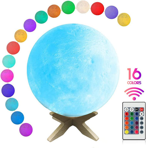 Moon Lamp Moon Light Night Light 16 Colors 3D Printed Moon Light USB Charging and Touch Control Brightness Lunar Lamp 5.9INCH with Stand for Kids Gift for Women