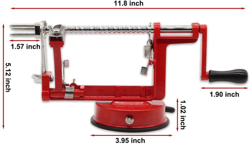 Apple Peeler, Slicer Corer Potato Peelers 3 In 1, Stainless Steel Heavy Duty Suction Cup Base And 5 Extra Blades Included As Well As Cleaning Tool (red)