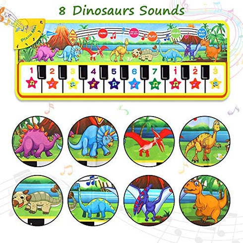 M SANMERSEN Piano Mat for Kids, 43” x 14” Dinosaur Floor Keyboard Music Dance Play Mat with 10 Demo Songs/ 8 Dinosaur Sounds/ Adjustable Volume/ Record/ Playback Musical Mat Toys Gift for Boys Girls