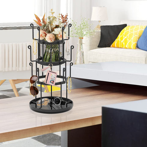 360 Rotating Coffee Mug Holder, Auledio 3 Tier Mug Tree Stand for Counter, Metal Tea Cup Rack Holder Tabletop Mug Display Rack, Holds 15 Mugs, Black