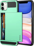 Vofolen Case for iPhone 11 Case Wallet Credit Card Holder ID Slot Sliding Door Hidden Pocket Anti-Scratch Dual Layer Hybrid Bumper Armor Protective Hard Shell Back Cover for iPhone 11 6.1 Mint Green