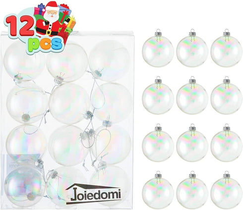 Joiedomi 12 Pcs 80mm/ 3.15'' Christmas Ball Ornaments Set with Chrome Effect, Shatterproof Christmas Ball Ornaments Clear Plastic Ornaments for Christmas Holiday, Party Decorations, Tree Ornaments