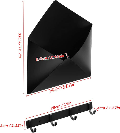 Metal Mail Envelope Holder Wall Mounted Hanging Envelope Decor Mail Organizer Holder and a Row Hook for Home Or Office