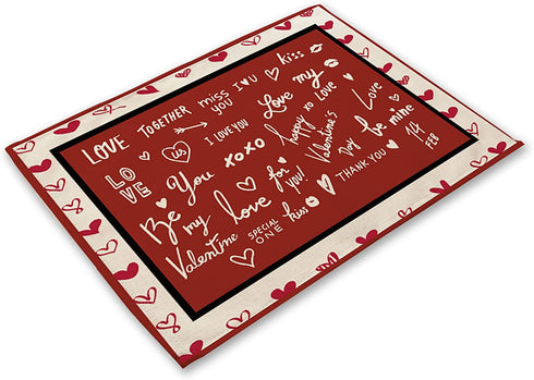 Valentine's Day Placemats Set of 4 Washable Cotton Linen Heat Resistant Table Place Mats Happy Lover Romantic Rose Love Red Placemats for Holiday Banquet Dining Kitchen Table Decor (Valentine's Day)