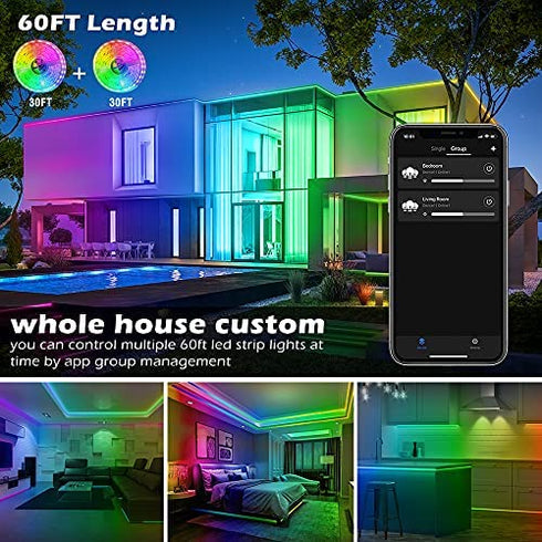 AILBTON Led Strip Lights,60ft Led Light Strip Music Sync Color Changing RGB Led Strip Built-in Mic,Bluetooth App Control LED Tape Lights with Remote,5050 RGB Rope Light Strips