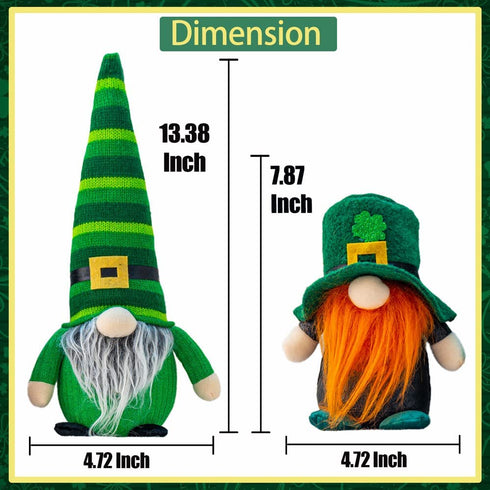 unanscre St Patricks Day Gnomes Plush Elf Decorations - 2PCS Different Hats Handmade Green Irish Gnome Scandinavian Tomte Leprechaun for St Patricks Day Home Decor, St.Patrick's Day Table Ornament